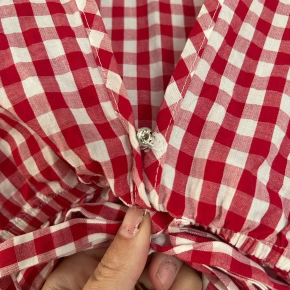 Elan Red Checkered Women's Blouse - Picture 3 of 6